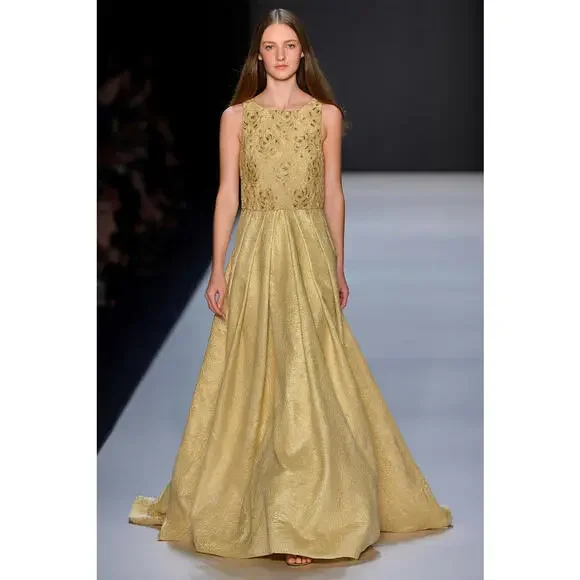 green emerald velvet dress Badgley Mischka Beaded Cuff Drape Matte Jersey Gown – By Request main image 0